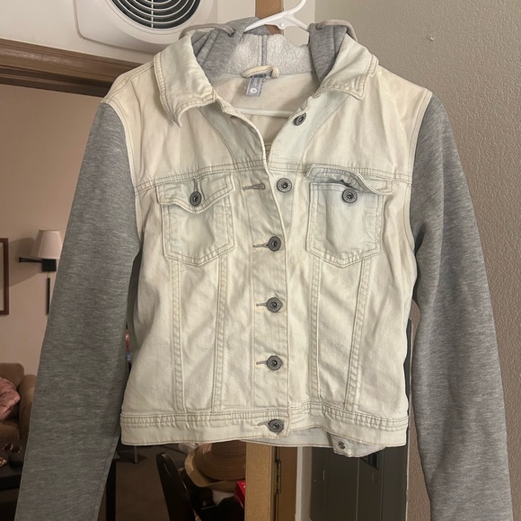 Women’s denim jacket with material sleeves size S with hood - Picture 1 of 1
